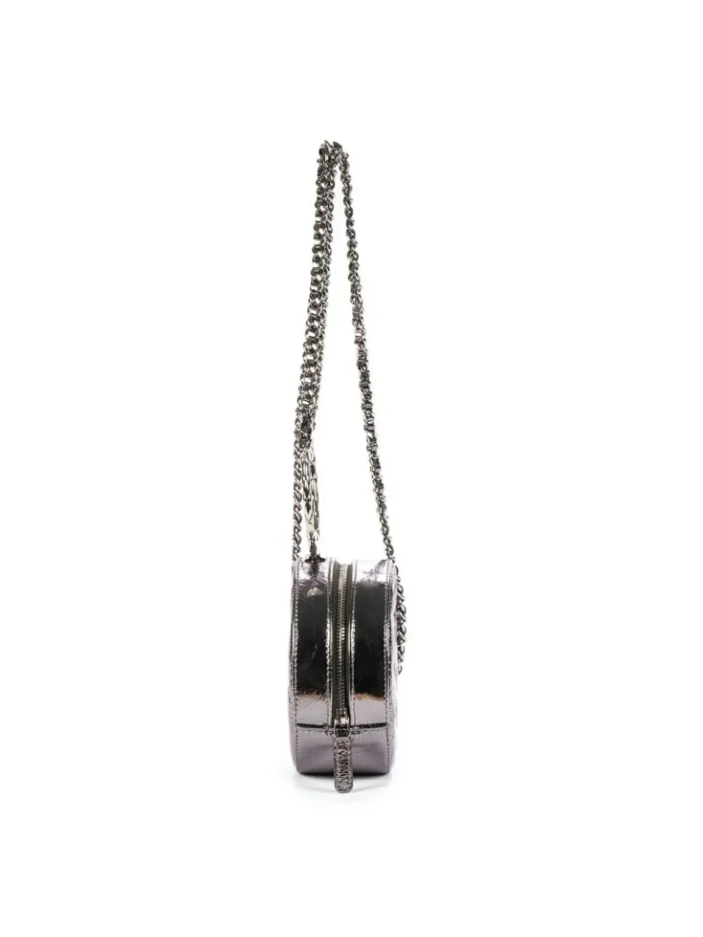 Chanel Round Bracelet Crossbodymetallic Greycrinkled Metallic Quilted Calfskin